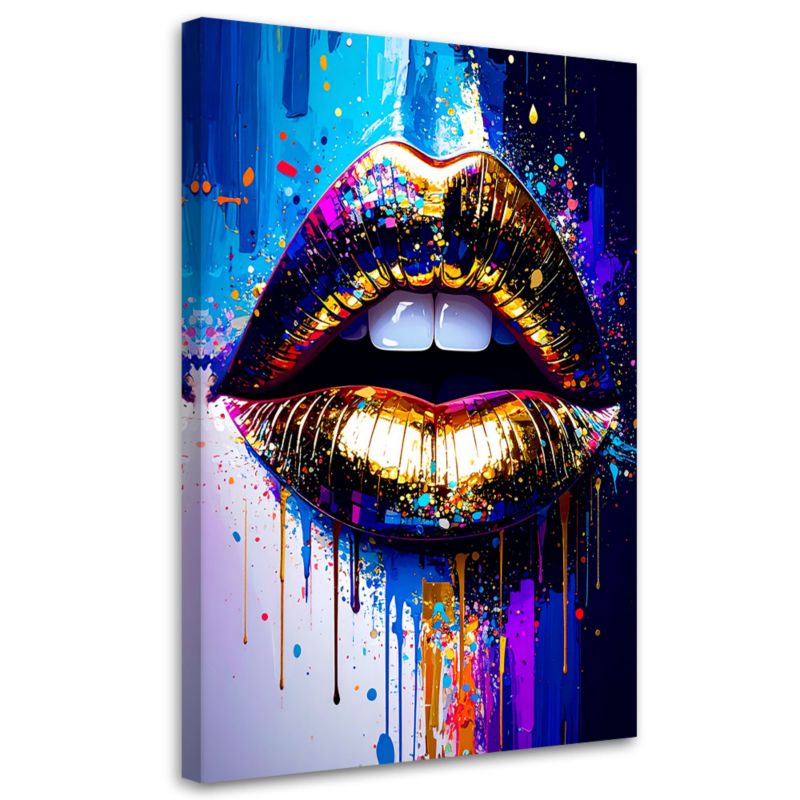 Obraz do salonu sypialni Feeby Abstrakcja Złote Usta Glamour 70x100cm 1szt