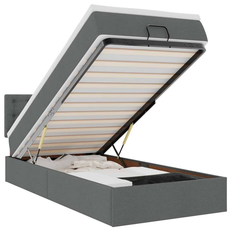 Łóżko otomana WaszeMeble z materacem 90x190 cm Ciemnoszary tkanina z LED ze schowkiem WM-3312437 1 szt.