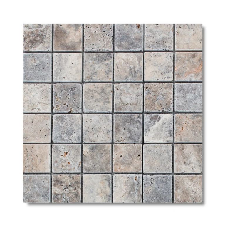 Kamień dekoracyjny trawertyn Tiles Silver Mix Bębnowany Mozaika 4,8x4,8x1 cm 1 szt.