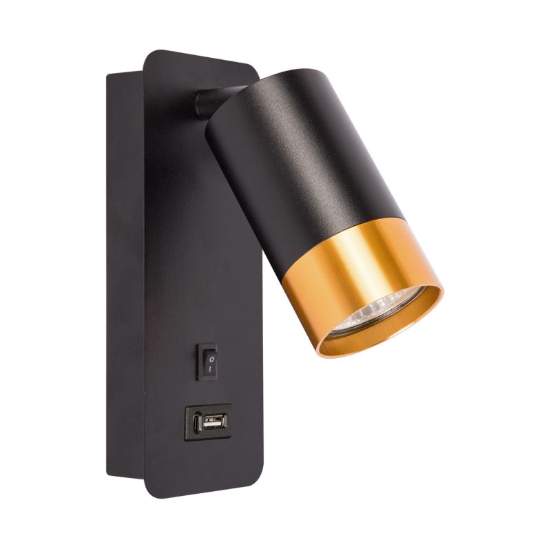 Kinkiet do czytania LED MasterLED Klemens GU10 IP20 z USB A+C czarny złoty ruchomy lampka 1 szt.
