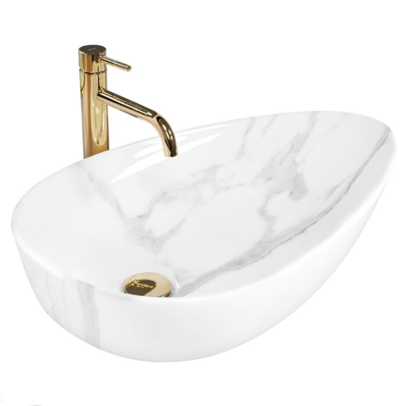 Umywalka Nablatowa Rea Greta 65 Bianco Shiny Owalna Biały 65,5X40X13Cm 1 Szt