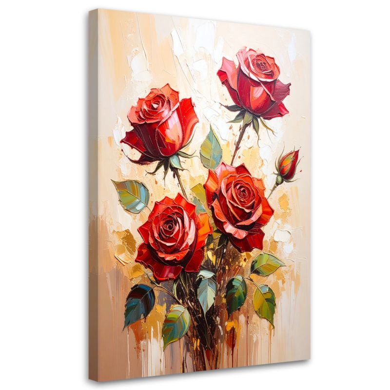 Obraz do salonu Feeby Czerwone Róże Kwiaty beżowe tło 70x100cm 1szt