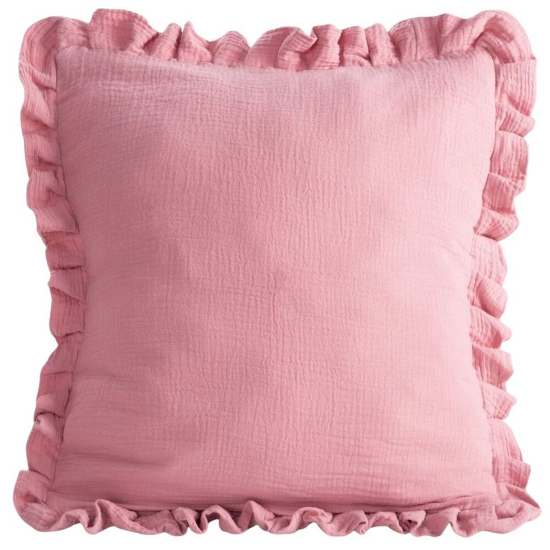 Poszewka MUSLIN 1 Eurofirany 45x45 cm różowa muślinowa z ozdobną falbanką 1 szt.