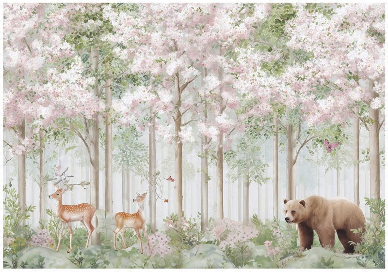 Fototapeta Dla Dzieci Las Drzewa Zwierzęta Sarny WALLARENA 400x280 cm Tapeta Dziecięca Na Ścianę 1 szt.