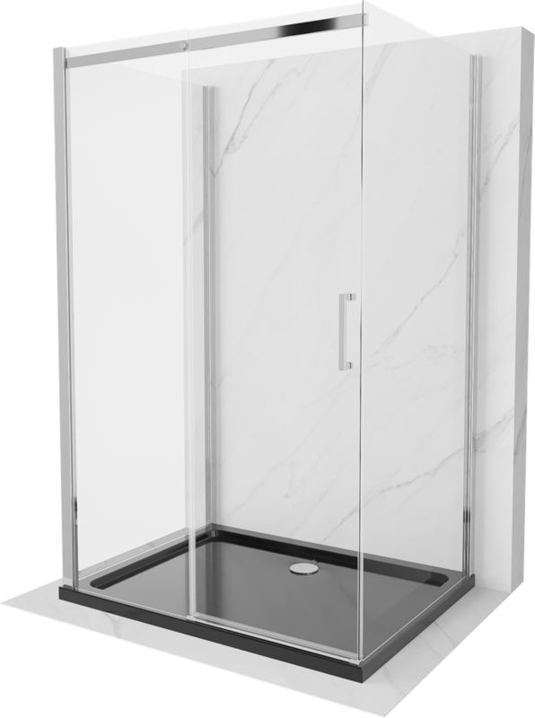 Kabina prysznicowa Mexen Omega 3-ścienna rozsuwana 140 x 80 cm transparent chrom + brodzik Flat 1 szt.