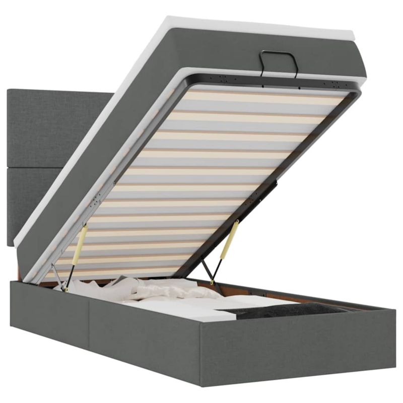 Łóżko otomana WaszeMeble z materacem 90x190 cm Ciemnoszary tkanina z LED ze schowkiem WM-3313886 1 szt.
