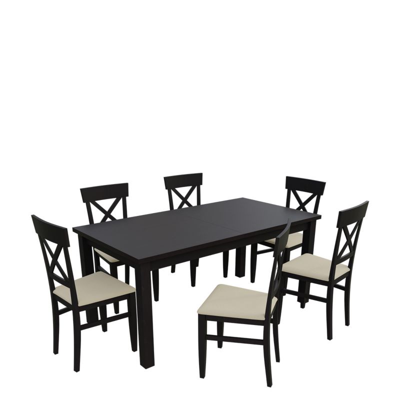 Zestaw RO21 MIRJAN 24 Stół rozkładany S18-L 80x160/200 + 6 krzeseł K64 wenge + ekoskóra ecru 1 kpl.
