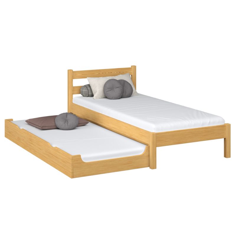 Drewniane łóżko N-WOOD pojedyncze z szufladą na materac N01 sosna naturalna 90x190 1szt.