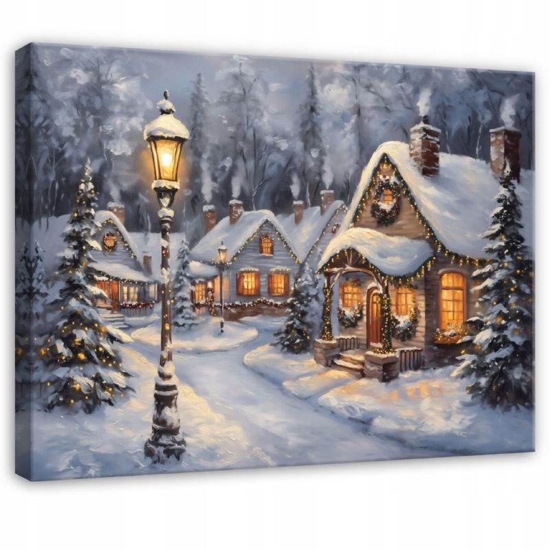 Obraz WALLARENA Do Sypialni Salonu Na Płótnie Miasteczko Świąteczny Zimowe Niebieski 60x40 cm PP16292O4 1 szt.