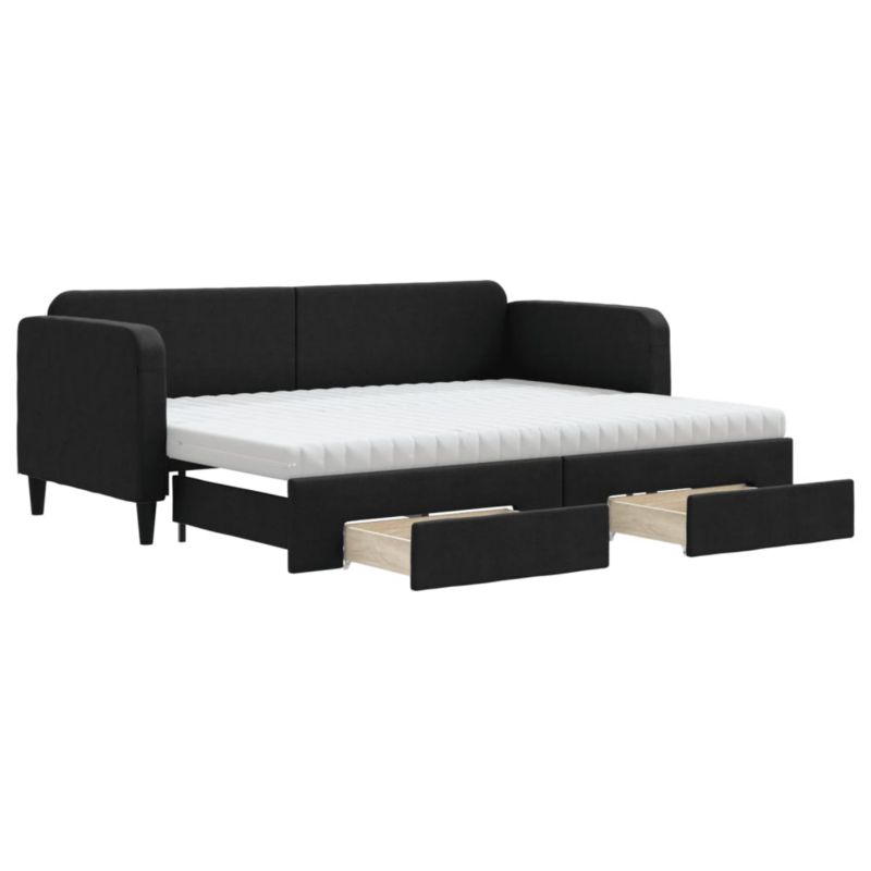 Sofa rozkładana WaszeMeble 80x200 cm Czarny tkanina z szufladami WM-3196867 1 szt.