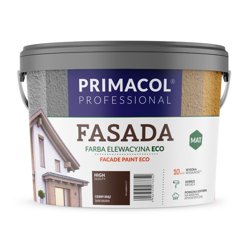 Farba Fasada Eco Primacol, kolor ciemny brąz, 9 l, 1 szt.