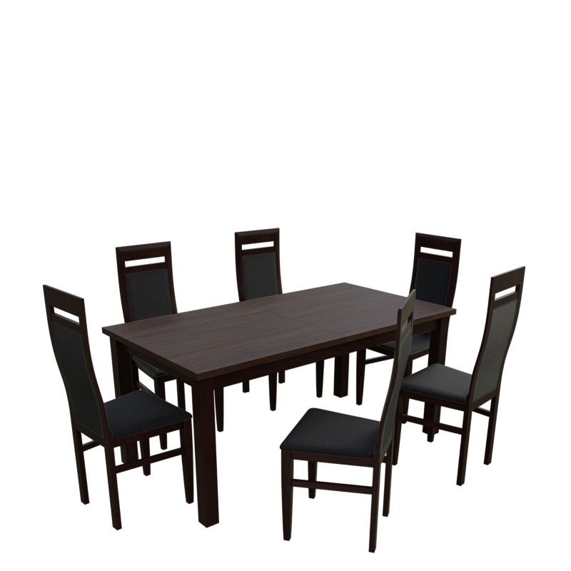 Zestaw RO25 MIRJAN 24 Stół rozkładany S18-L-S 80x160/200 + 6 krzeseł K75 orzech + czarna ekoskóra 1 kpl.