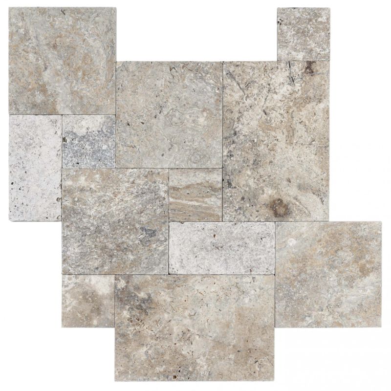 Trawertyn Warm Grey Tiles Bębnowany French Pattern 3cm 1kpl 0,742m2 Komplet Rzymski 1 kpl