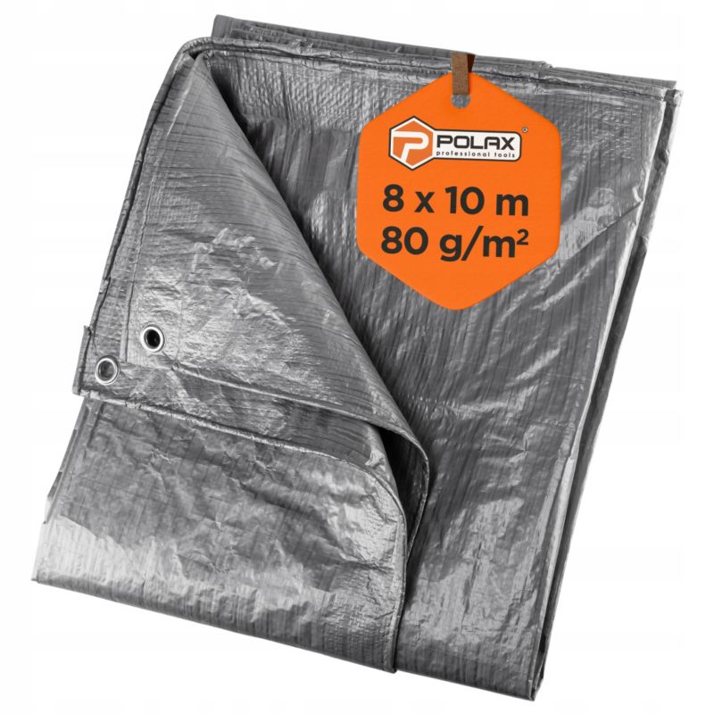 Plandeka Polax Srebrno Czarna 8 10m 80g m2 Wzmocniona Wodoodporna Oczka 1 szt.