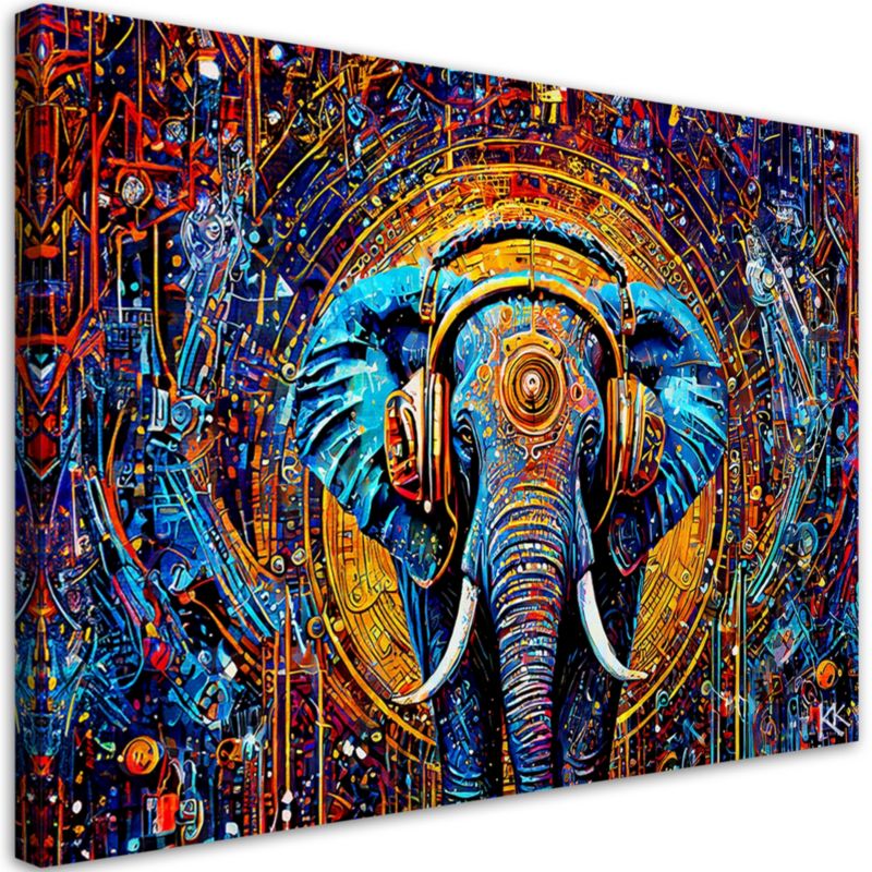 Obraz do salonu sypialni Feeby Słoń w słuchawkach Abstrakcja 120x80 cm 1szt