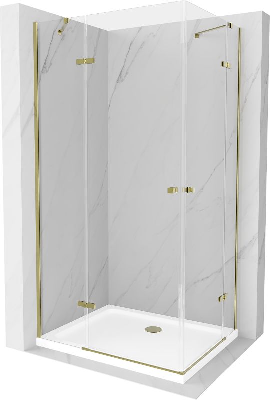 Kabina prysznicowa Mexen Roma Duo uchylna 90 x 80 cm transparent złota + brodzik Flat