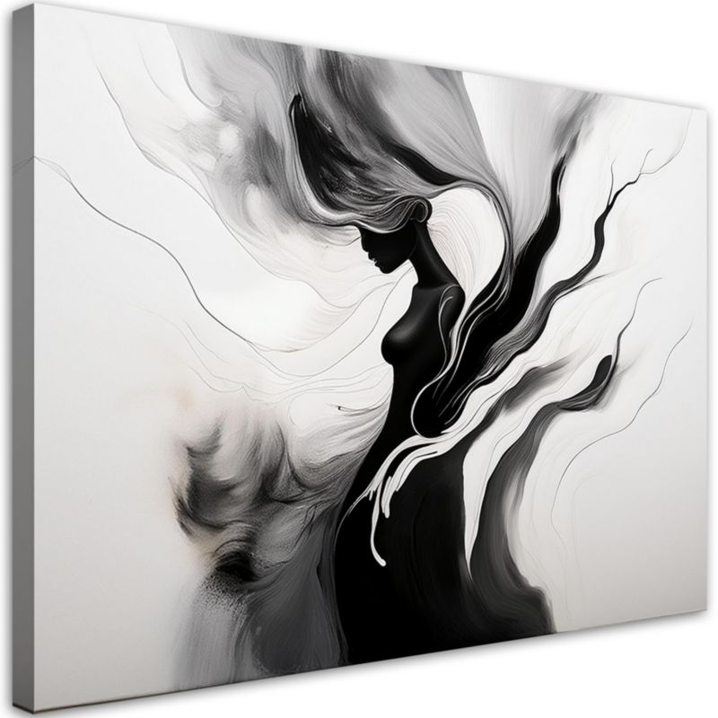 Obraz na płótnie Feeby Kobieta Abstrakcja Czarno Biała Akwarela 120x80cm 1szt