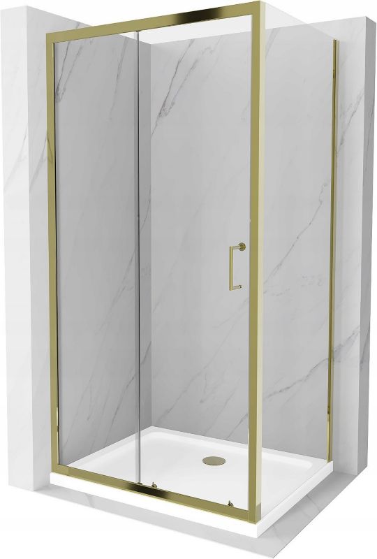 Kabina prysznicowa Mexen Apia rozsuwana 130 x 80 cm transparent złota + brodzik Flat biały