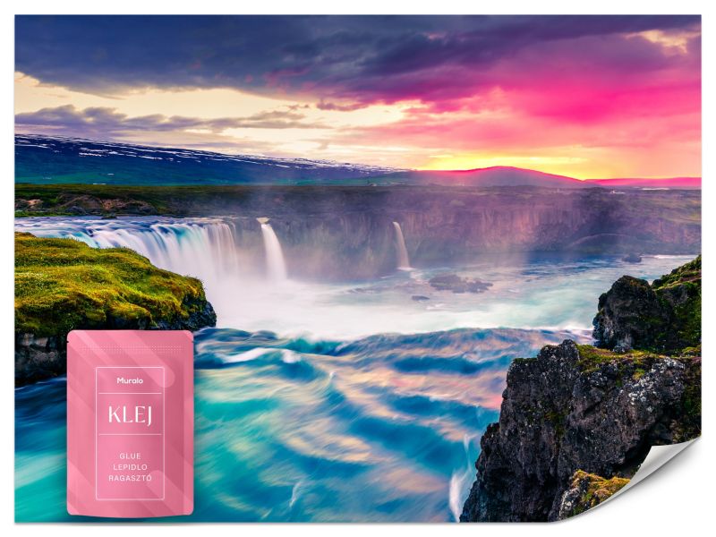 Fototapeta Muralo Wodospad Godafoss O Zachodzie Słońca Do Salonu 200x140 cm 1szt.
