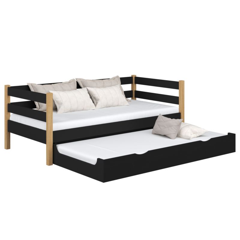Drewniane łóżko N-WOOD sofa z szufladą na materac N01 czarno dębowy 90x190 1szt.