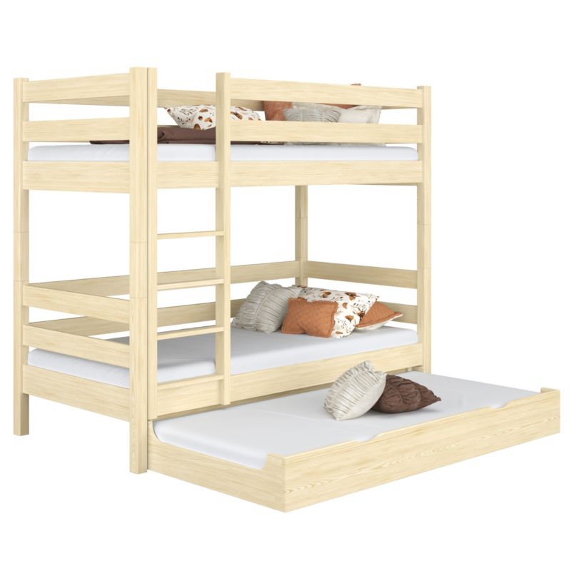 Drewniane łóżko N-WOOD piętrowe z szufladą na materac N01 sosna bezbarwna 90x190 1szt.
