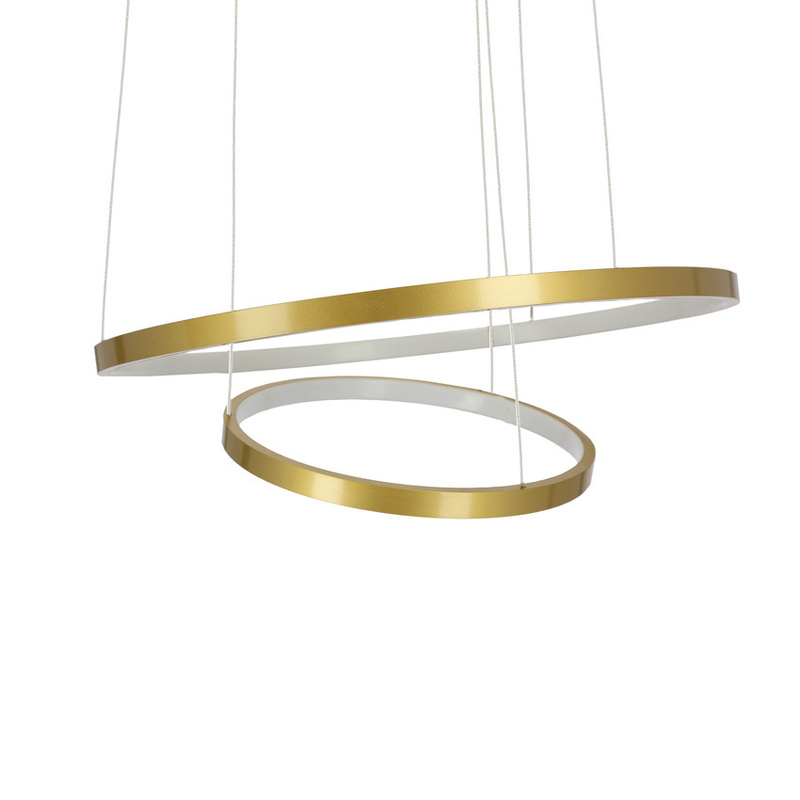Złota lampa wisząca LED 40W podwójny ring do salonu LUNE metal