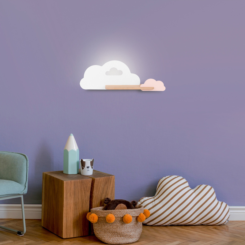 Biały kinkiet LED dla dziecka z półką chmurka do pokoju Cloud