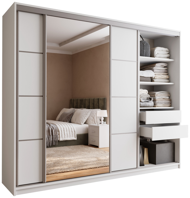 Biała szafa przesuwna z lustrem 250cm TOP