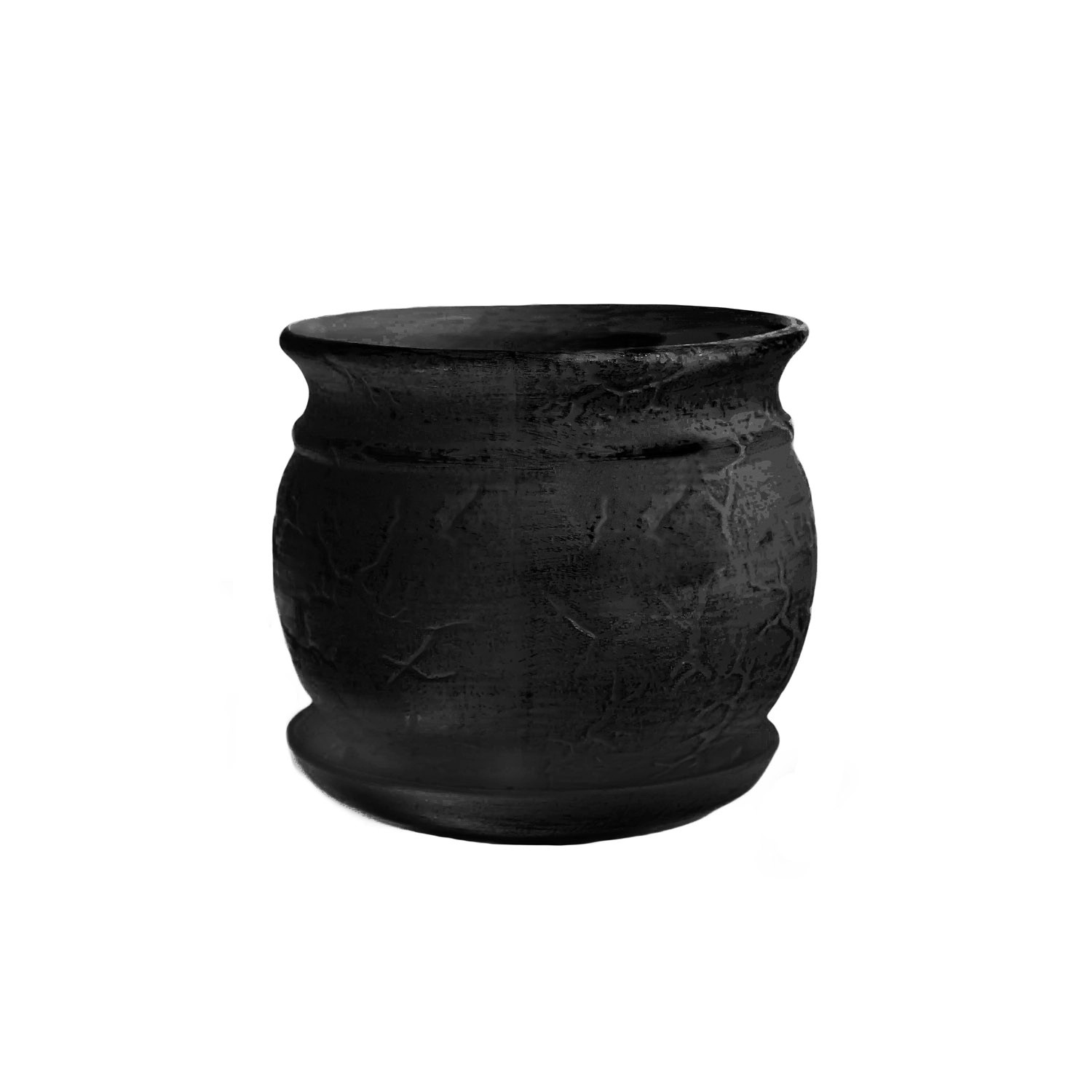 Doniczka z podstawką Kamień czarny połysk - 25 cm