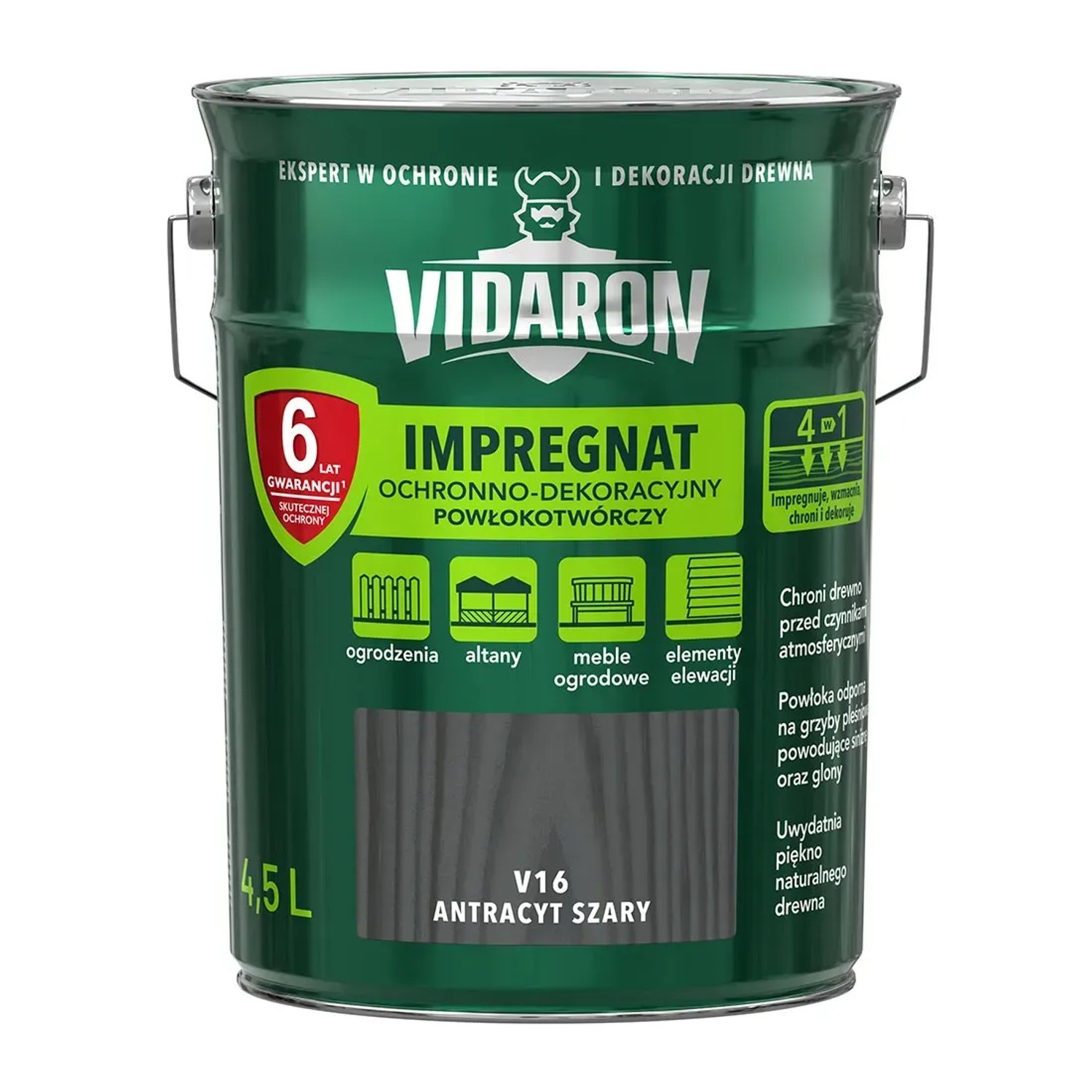 Vidaron Impregnat do drewna powłokotwórczy antracyt szary - 4,5L