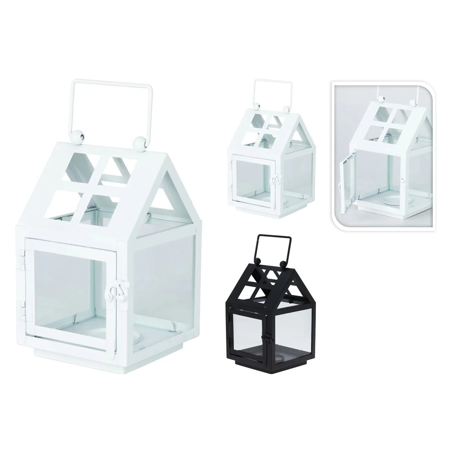 Lampion metalowy biały/czarny mix - 12,2x25 cm