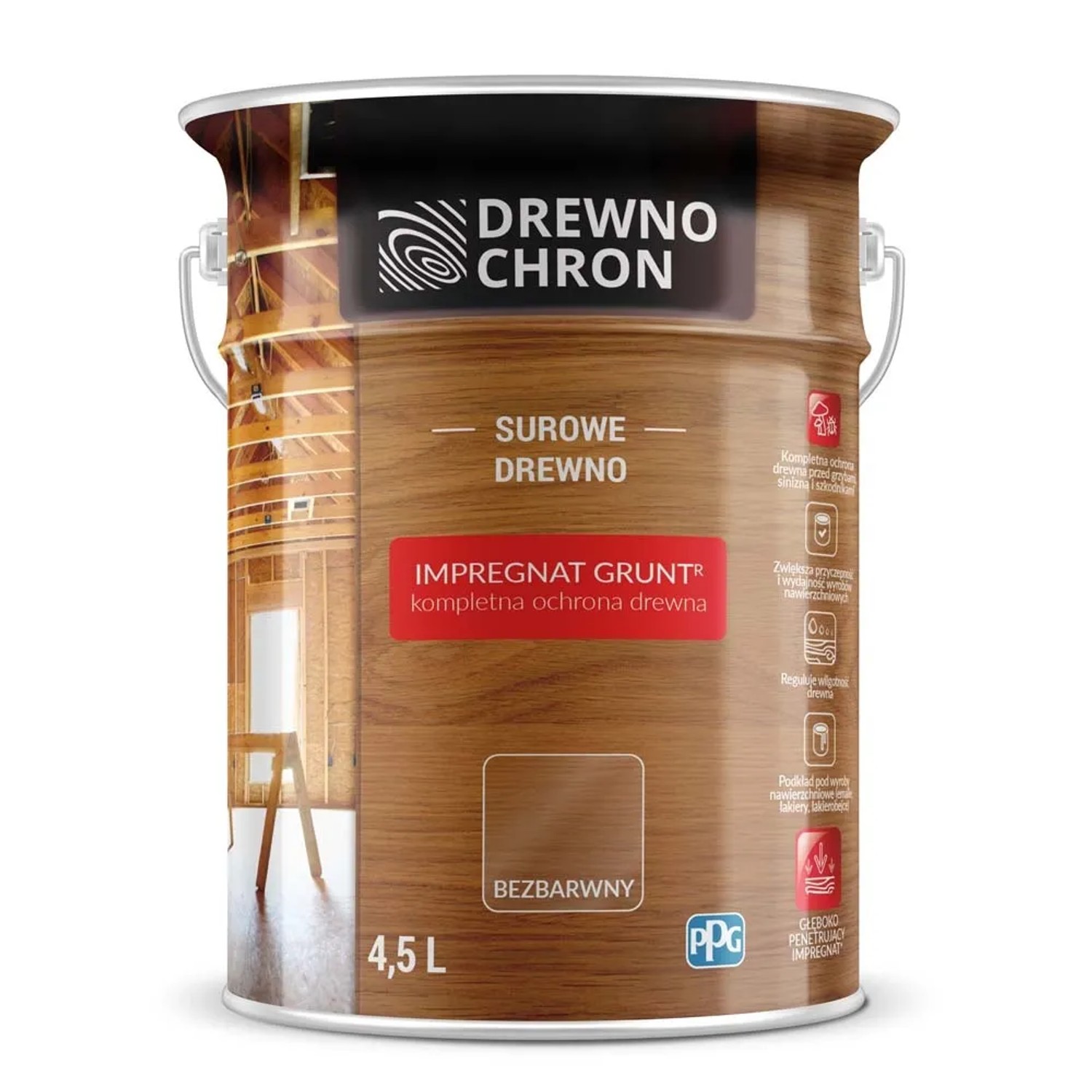 Drewnochron Grunt Impregnat do drewna bezbarwny - 4,5L