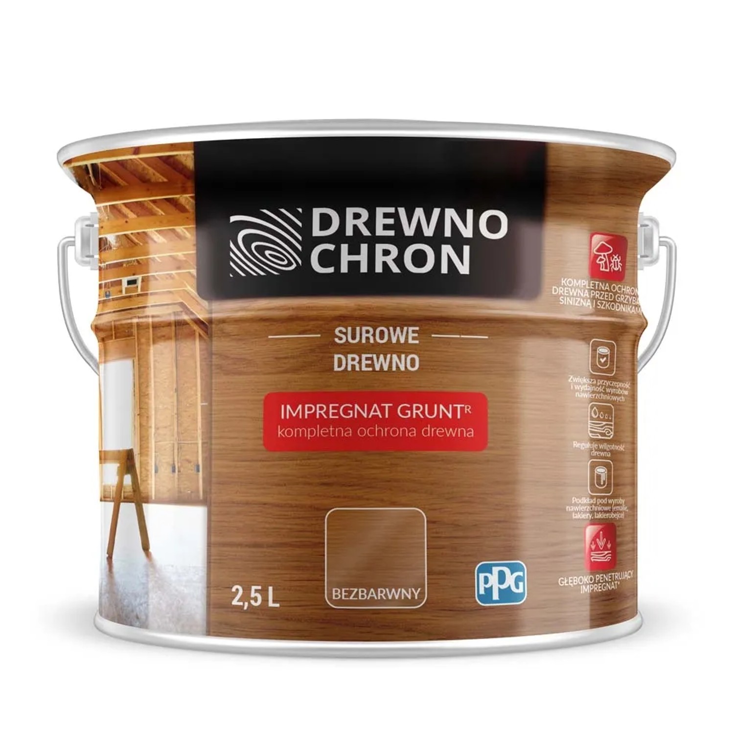 Drewnochron Grunt Impregnat do drewna bezbarwny - 2,5L