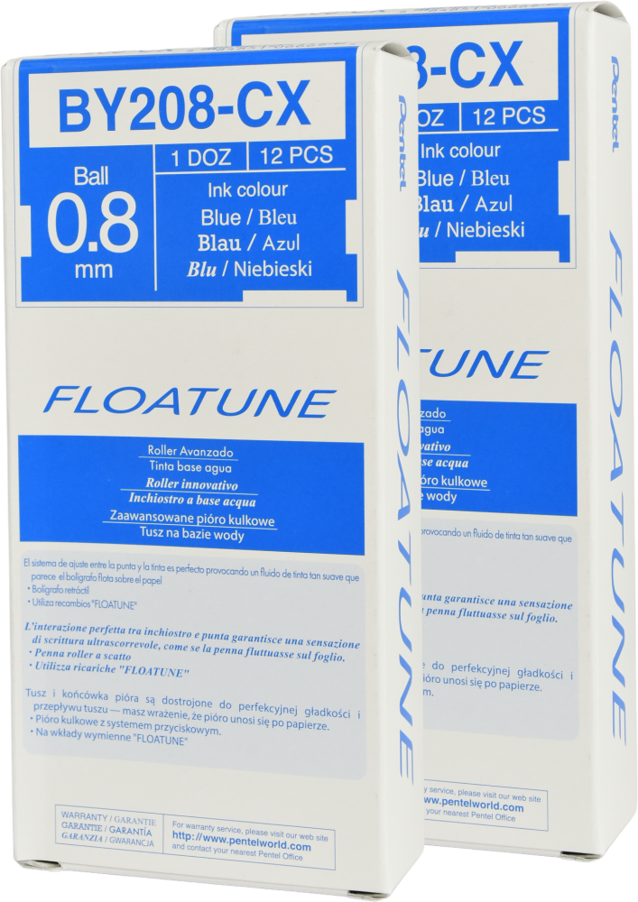 24x Pióro kulkowe automatyczne Pentel Floatune BY208, 0.8mm, biało-szara obudowa, wkład niebieski
