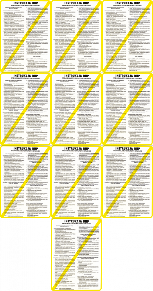 10x Tabliczka informacyjna Instrukcja BHP na stanowisku pracy z komputerem i drukarką Anro, 25x35cm