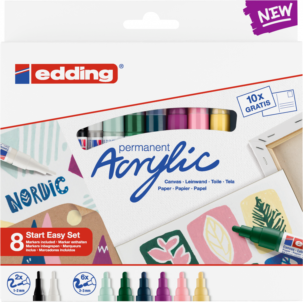 Zestaw markerów akrylowych edding 5300, okrągła, 1-2mm/2-3mm, 8 sztuk, mix kolorów