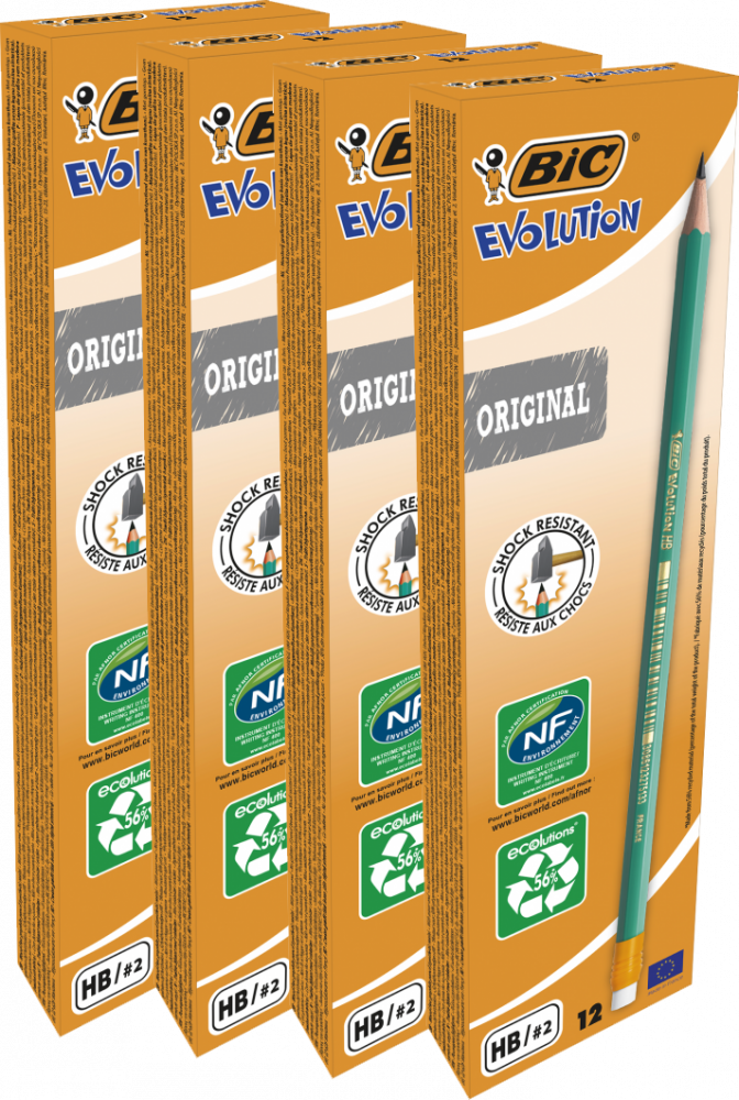 48x Ołówek BIC Evolution Original 655, HB, z gumką, zielony