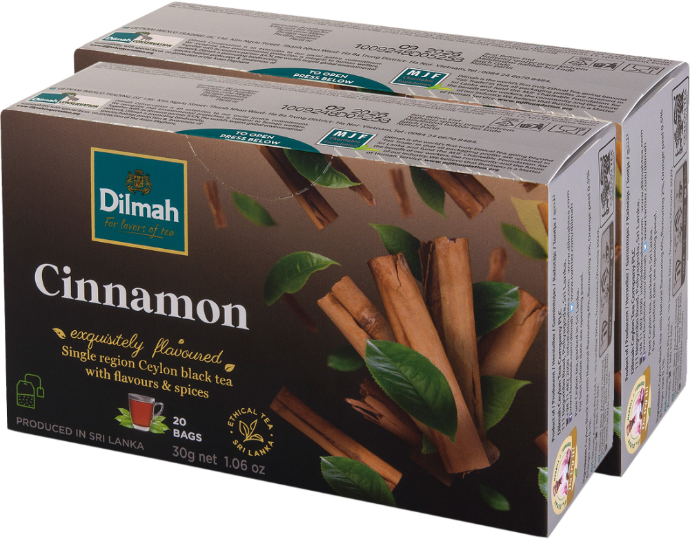 2x Herbata czarna aromatyzowana w torebkach Dilmah Cinnamon, cynamon, 20 sztuk x 1.5g
