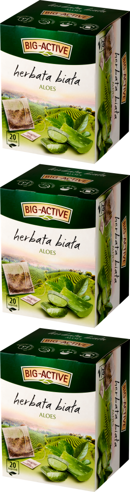 3x Herbata biała smakowa w torebkach Big Active z Aloesem, aloes, 20 sztuk x 1.5g