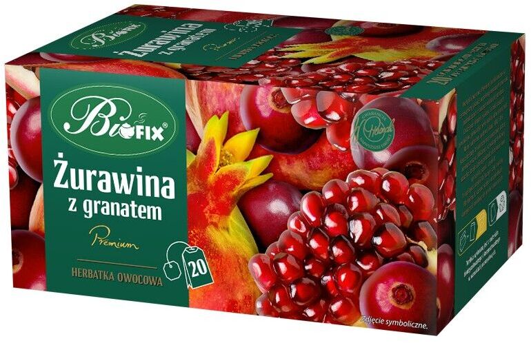 Herbatka owocowa w kopertach BiFix Premium, żurawina z granatem, 20 sztuk x 2g
