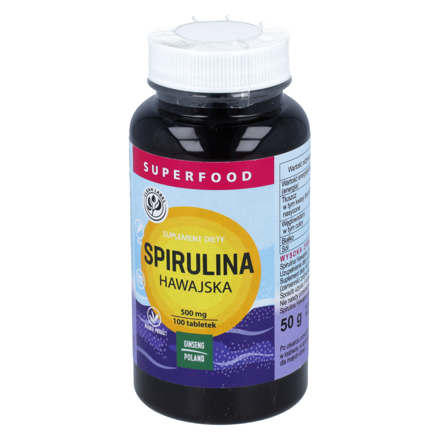 Ginseng - spirulina hawajska, 100 tabletek