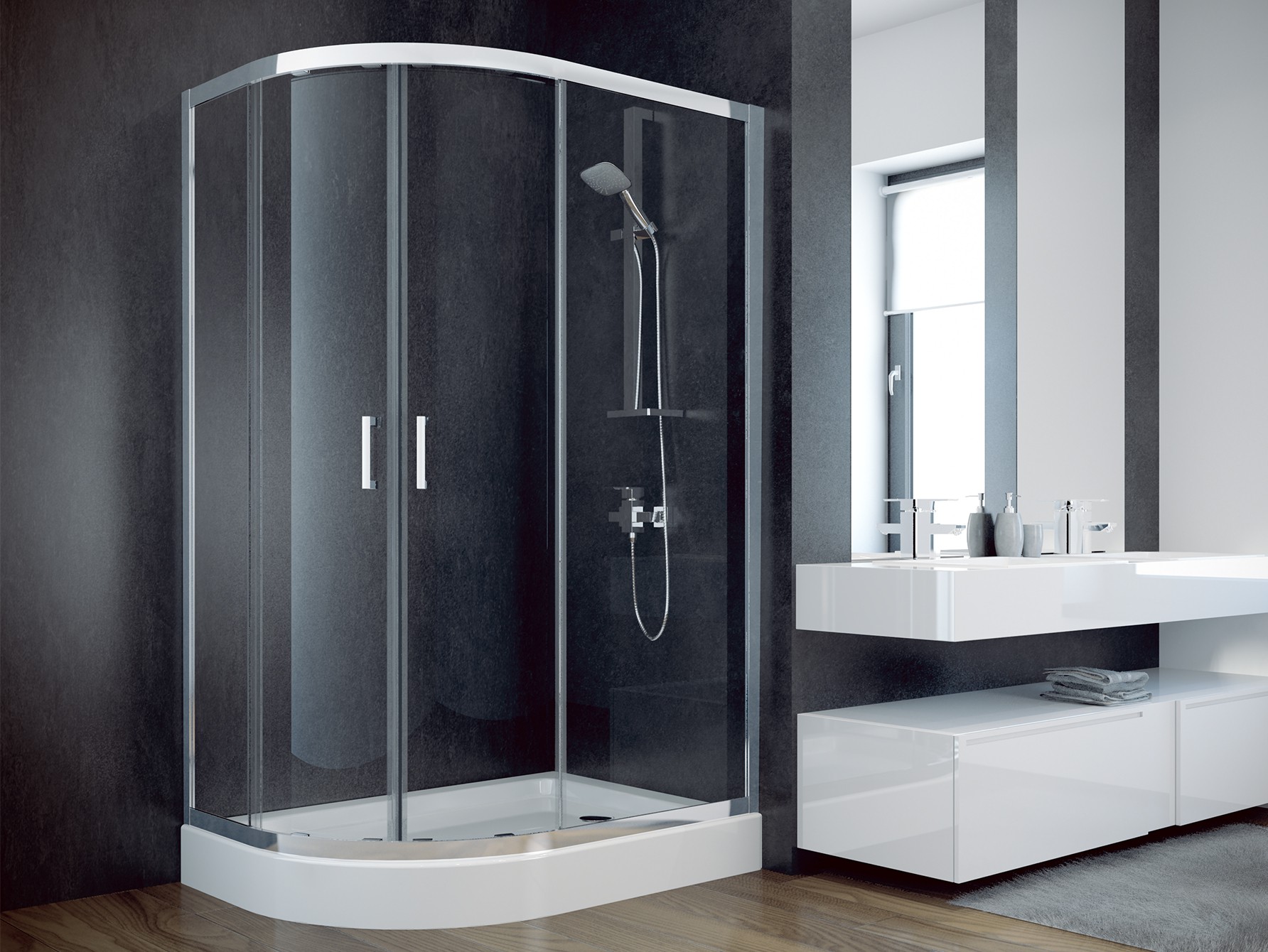 Besco Modern 190 kabina prysznicowa 100x80 cm półokrągła asymetryczna chrom połysk/szkło przezroczyste MA-108-190-C
