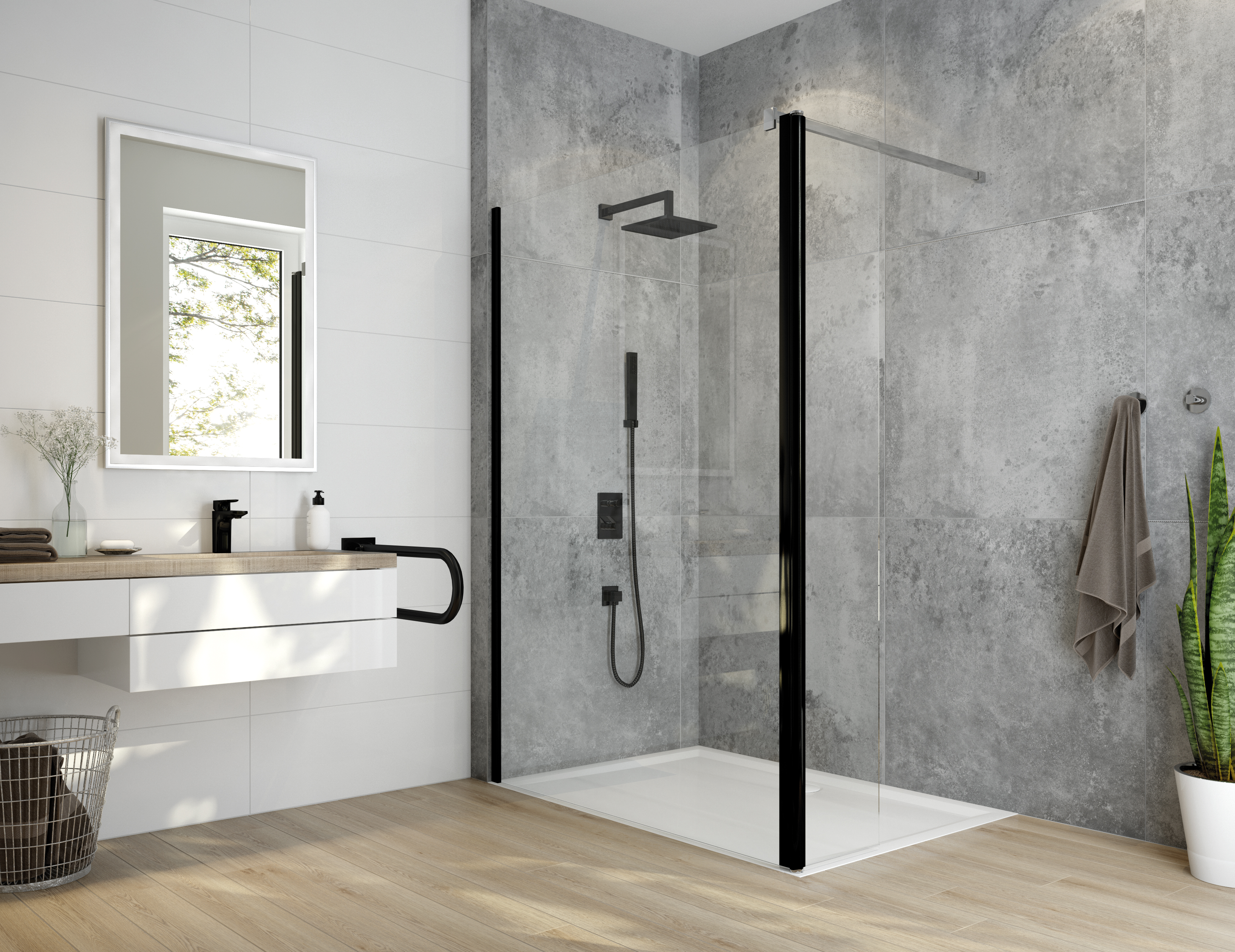 Sanplast Exa Line kabina prysznicowa walk-in 110x33,5 cm czarny mat/szkło przezroczyste 600-540-1270-59-401