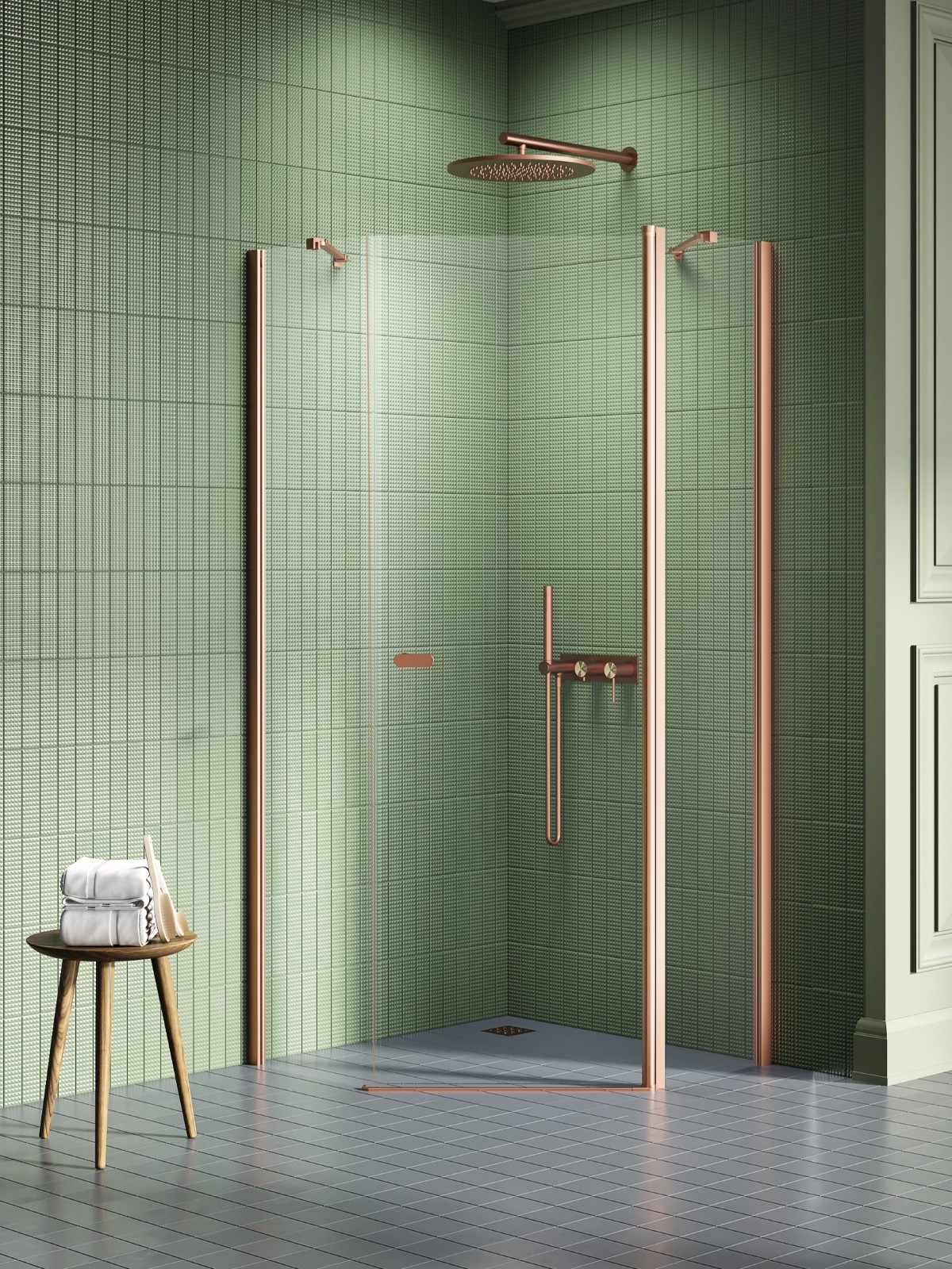 New Trendy New Soleo Copper Brushed kabina prysznicowa 80x80 cm miedź szczotkowana/szkło przezroczyste K-1700