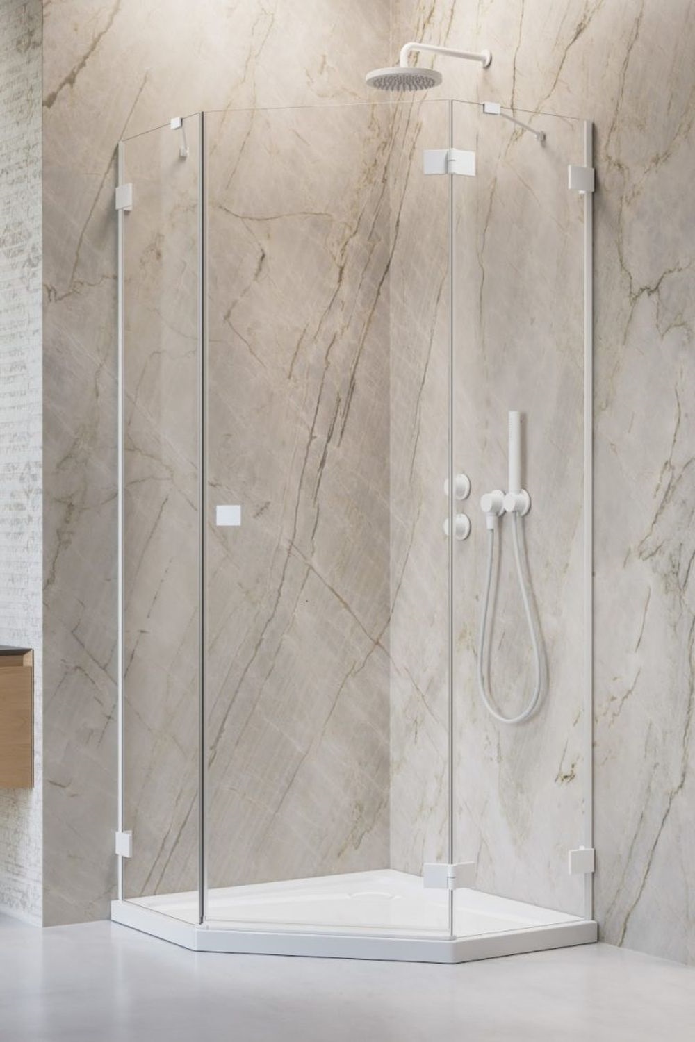 Radaway Essenza Pro White PTJ kabina prysznicowa 100x100 cm pięciokątna prawa biały mat/szkło przezroczyste ...