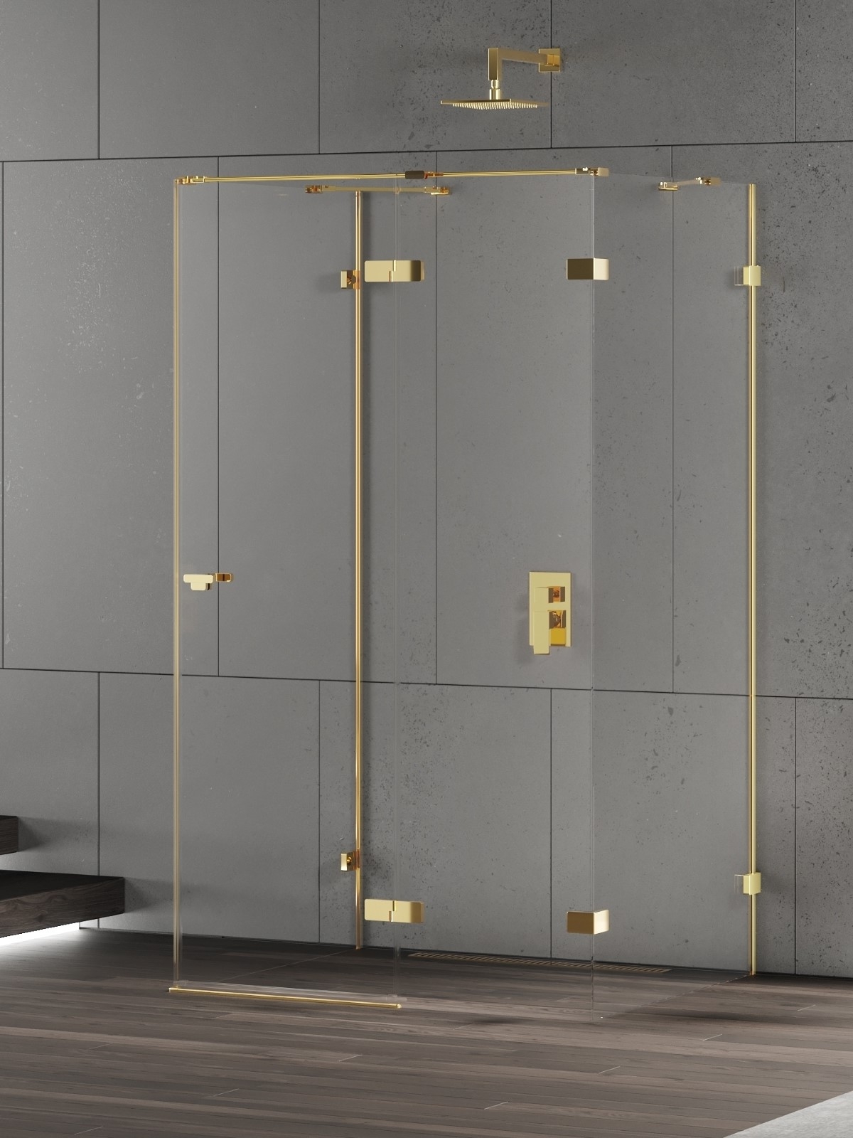 New Trendy Eventa Gold Shine kabina prysznicowa 120x100 cm prostokątna prawa złoty połysk/szkło przezroczyste EXK-4815