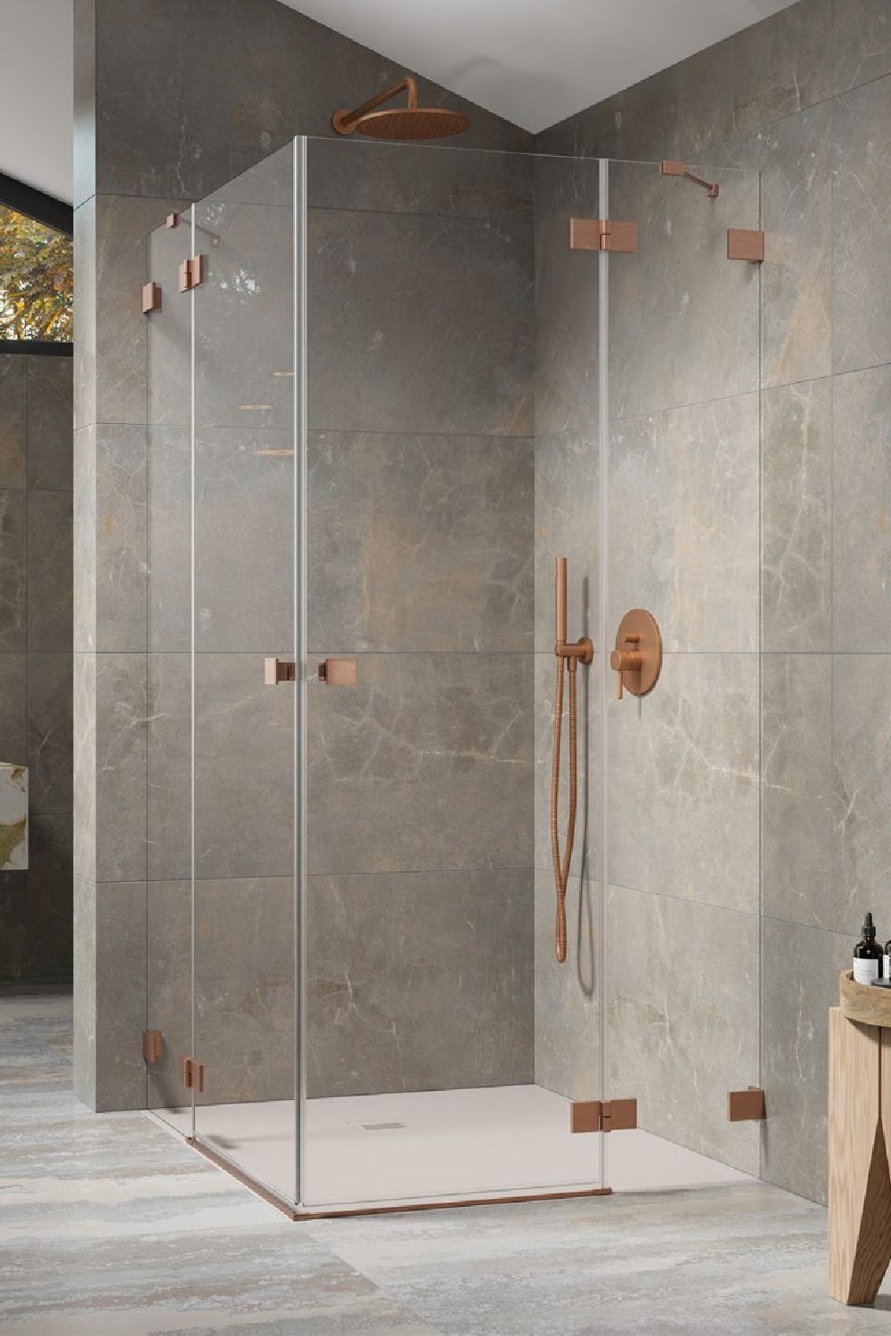 Radaway Essenza Pro Brushed Copper KDD kabina prysznicowa część prawa 80x80 cm kwadratowa miedź szczotkowana/szkło przezroczyste ... - Wysyłka w 24h