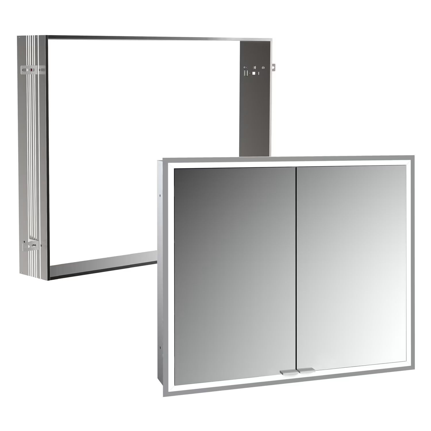 Zestaw Kronenbach Cube 2.0 szafka 80x17x70 cm z lustrem wpuszczana srebrno anodowane z ramą montażową KB100205CR-Set