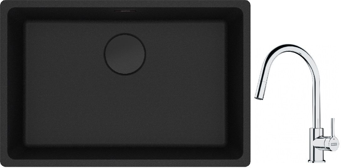 Franke Maris MRG 110-62 zlewozmywak 62x40 cm Fragranite czarny mat z baterią kuchenną Lina chrom (1250697758, 1150693229)