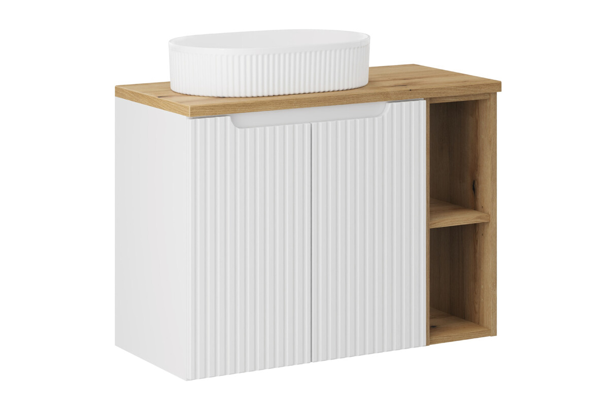 Zestaw Comad Nova White/Oak szafki 60 cm i 20 cm biały/dąb z blatem meblowym 80 cm i umywalka Beyond 48x32,5 cm biała SET-NOW B OAK 80CM ... - Wysyłka